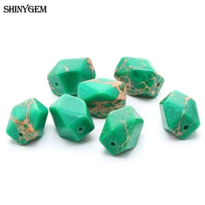 10pcs Green Texture Faceted Beads 10*15mm Natural Sea Sediment Stone DIY Jewelry