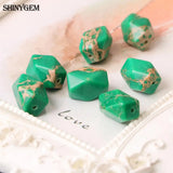10pcs Green Texture Faceted Beads 10*15mm Natural Sea Sediment Stone DIY Jewelry