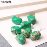 10pcs Green Texture Faceted Beads 10*15mm Natural Sea Sediment Stone DIY Jewelry