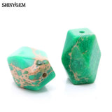 10pcs Green Texture Faceted Beads 10*15mm Natural Sea Sediment Stone DIY Jewelry