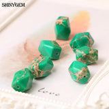 10pcs Green Texture Faceted Beads 10*15mm Natural Sea Sediment Stone DIY Jewelry