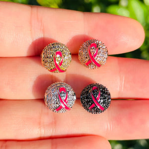 10pcs 10mm Pink Ribbon Ball Spacers Beads for Jewelry Making