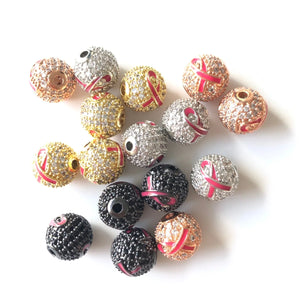 10pcs 10mm Pink Ribbon Ball Spacers Beads for Jewelry Making