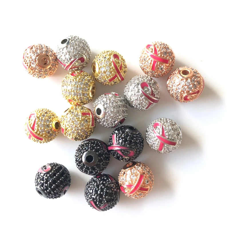 10pcs 10mm Pink Ribbon Ball Spacers Beads for Jewelry Making