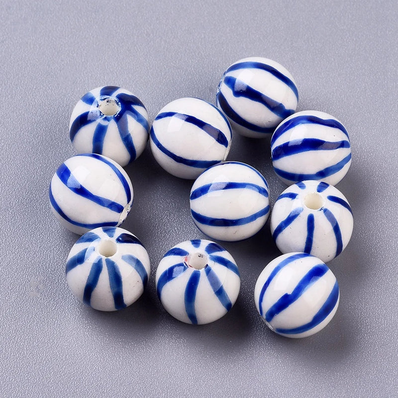 10pcs 10mm Porcelain Round Beads Jewelry Making DIY Bracelet Necklace Charm