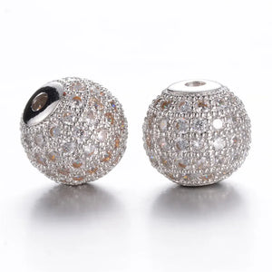 10pcs 10mm Round Brass Micro Pave CZ Charm Metal Bead DIY Bracelet Disco Ball