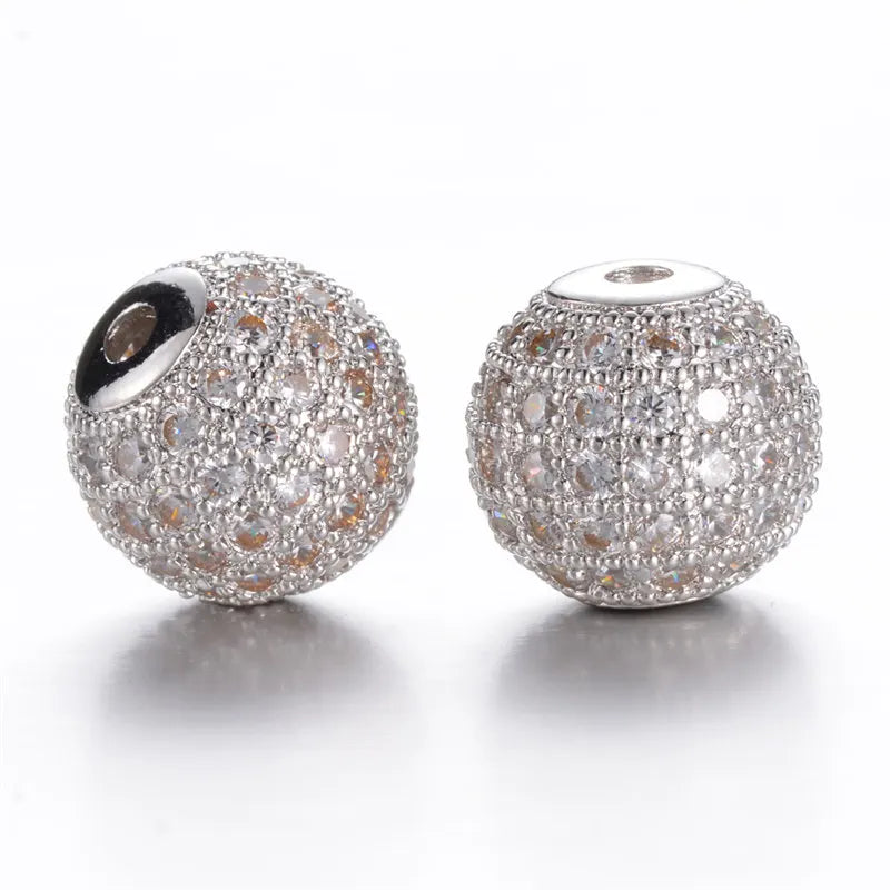 10pcs 10mm Round Brass Micro Pave CZ Charm Metal Bead DIY Bracelet Disco Ball