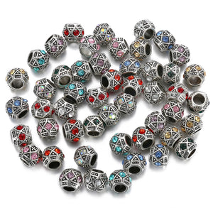 10pcs 10mm Tibetan Silver Crystal Charms Big Hole Beads