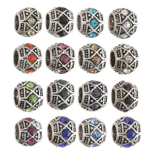 10pcs 10mm Tibetan Silver Crystal Charms Big Hole Beads