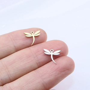 10pcs 10mm Stainless Steel Dragonfly Charm Pendant DIY Necklace