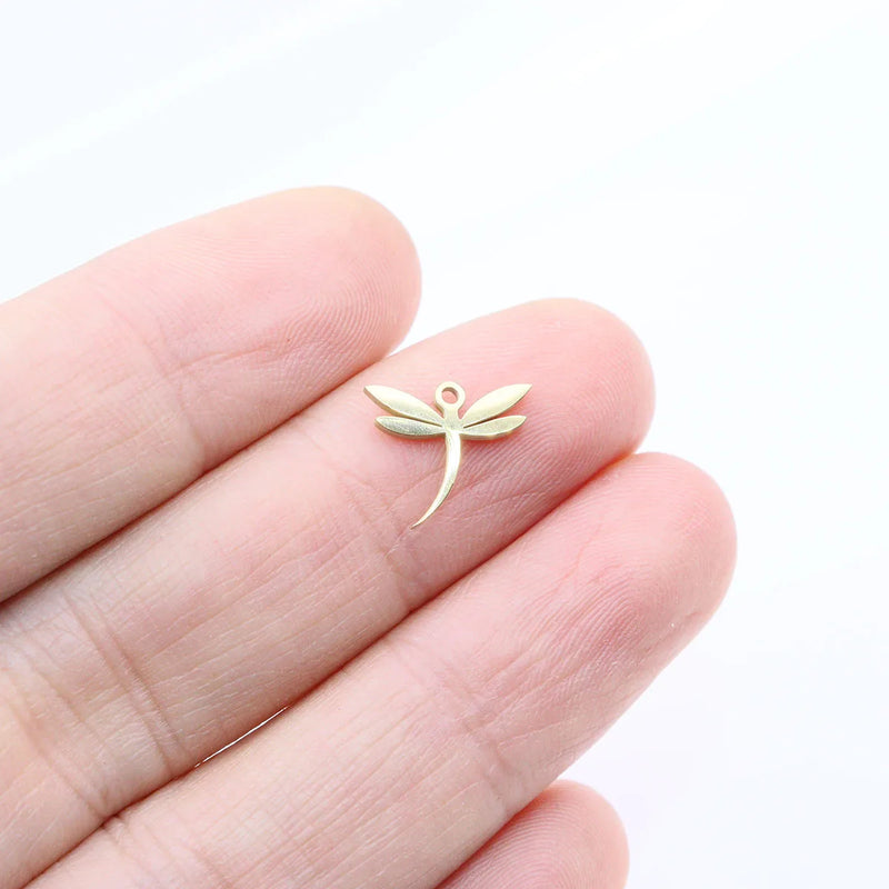 10pcs 10mm Stainless Steel Dragonfly Charm Pendant DIY Necklace