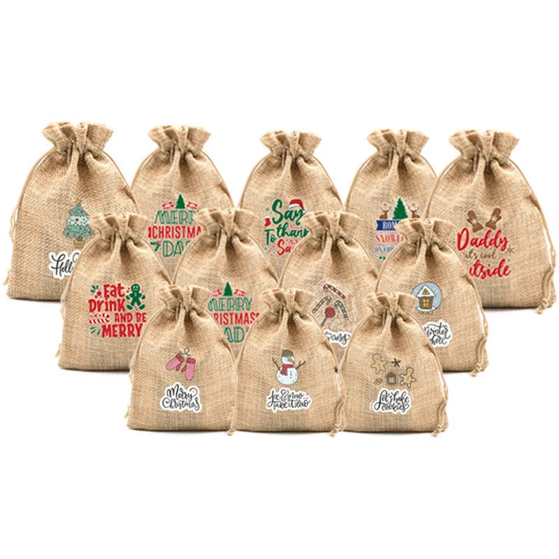 10pcs Burlap Gift Candy Bag Party Jewelry Packaging Merry Christmas Supplies