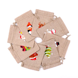 10pcs Burlap Gift Candy Bag Party Jewelry Packaging Merry Christmas Supplies