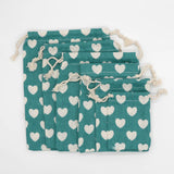 10pcs 10x14cm Heart Printed Cotton Drawstring Bags Candy Beads Jewelry Pouches