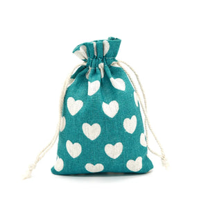 10pcs 10x14cm Heart Printed Cotton Drawstring Bags Candy Beads Jewelry Pouches