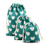 10pcs 10x14cm Heart Printed Cotton Drawstring Bags Candy Beads Jewelry Pouches