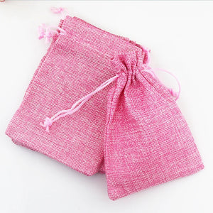 10pcs 10x14cm Jute Drawstring Pouches Pink