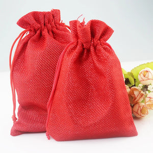 10pcs 10x14cm Small Bags Jute Jewelry Pouches Red