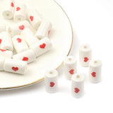 10pcs Red Heart Ceramic Beads Tube Shape Spacer 10x17mm