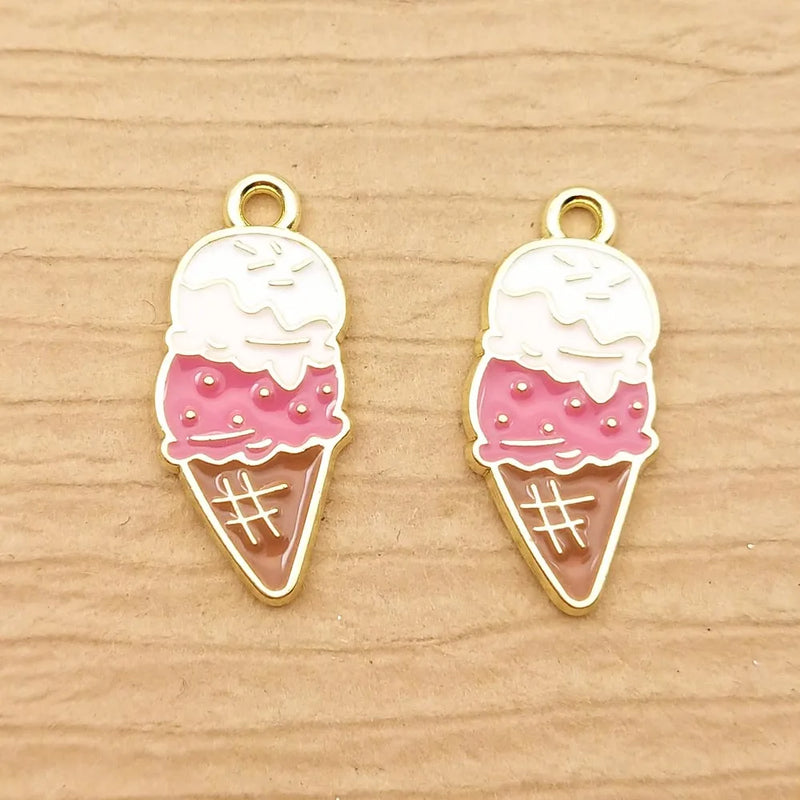 10pcs Enamel Ice Cream Charm for Jewelry Making Earring Bracelet Necklace