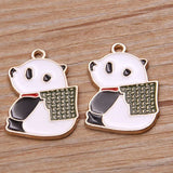 10pcs Alloy Drip Oil Enamel Charm Panda Bamboo Earrings DIY Jewelry