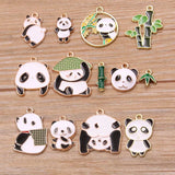 10pcs Alloy Drip Oil Enamel Charm Panda Bamboo Earrings DIY Jewelry