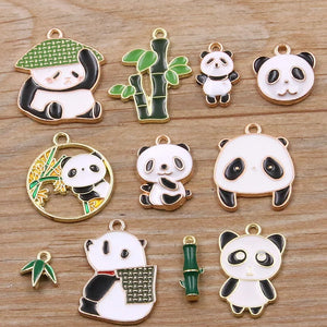 10pcs Alloy Drip Oil Enamel Charm Panda Bamboo Earrings DIY Jewelry