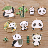 10pcs Alloy Drip Oil Enamel Charm Panda Bamboo Earrings DIY Jewelry