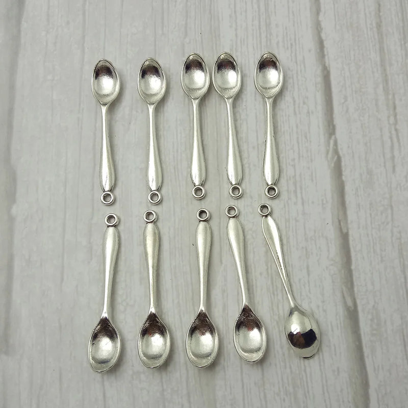 10pcs Antique Silver Spoon Charms for Necklace DIY Jewelry Making