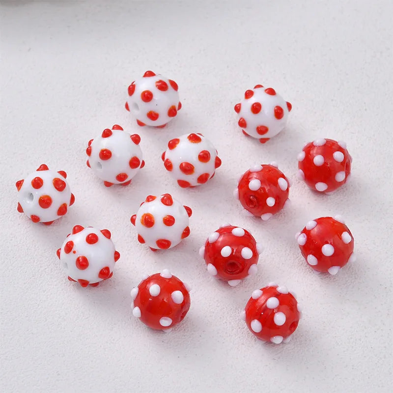 10pcs 12mm Wave Point Lampwork Beads Red Spacer Bead For DIY Jewelry Making