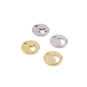 10pcs 12mm Stainless Steel Moon Star Charms Pendant DIY Necklace Bracelets
