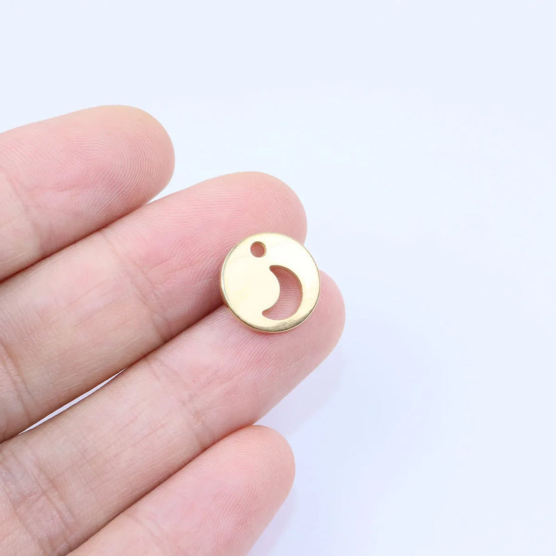 10pcs 12mm Stainless Steel Moon Star Charms Pendant DIY Necklace Bracelets