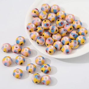10pcs Hand Painted Ceramic Beads Loose Spacer Flat Round Ceramics Bead
