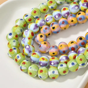 10pcs Hand Painted Ceramic Beads Loose Spacer Flat Round Ceramics Bead