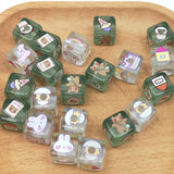 10pcs 14mm Square Printing Beads Acrylic Spacer Beads for Jewelry Making