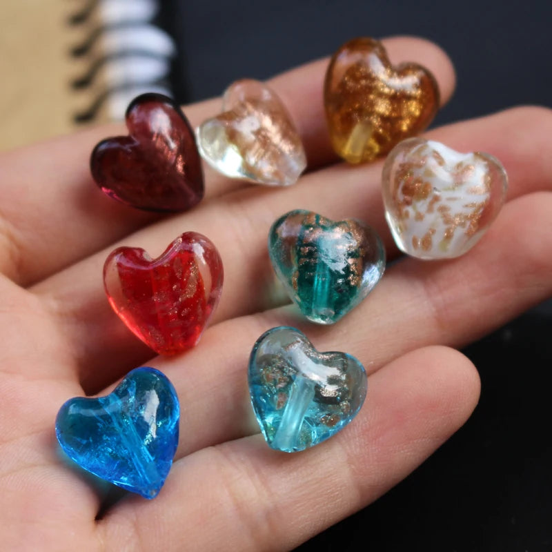 10pcs 15mm Heart Shape Lampwork Glass Beads Multi-color Jewelry DIY
