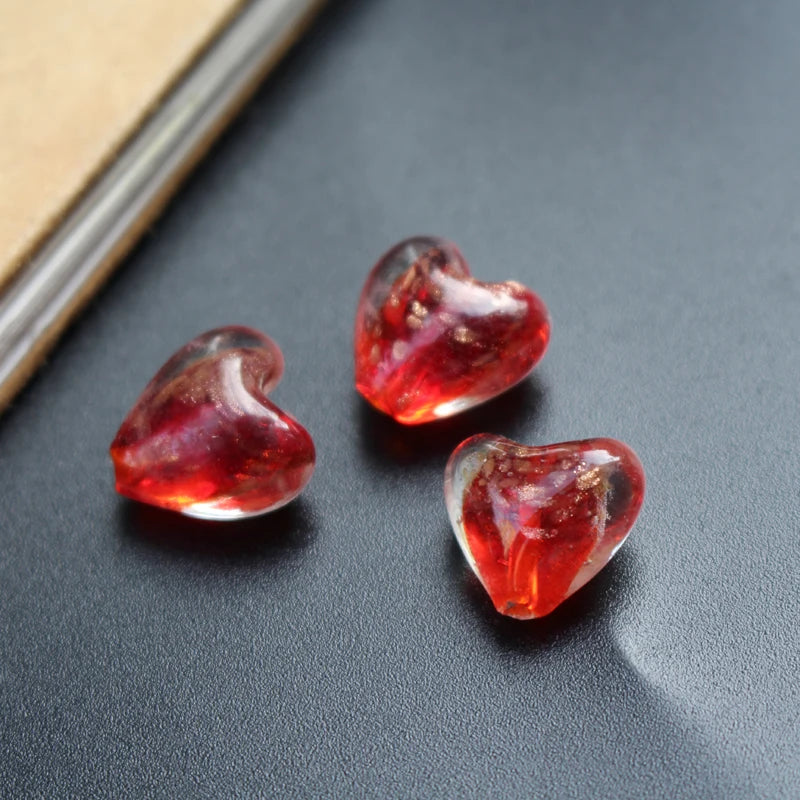10pcs 15mm Heart Shape Lampwork Glass Beads Multi-color Jewelry DIY