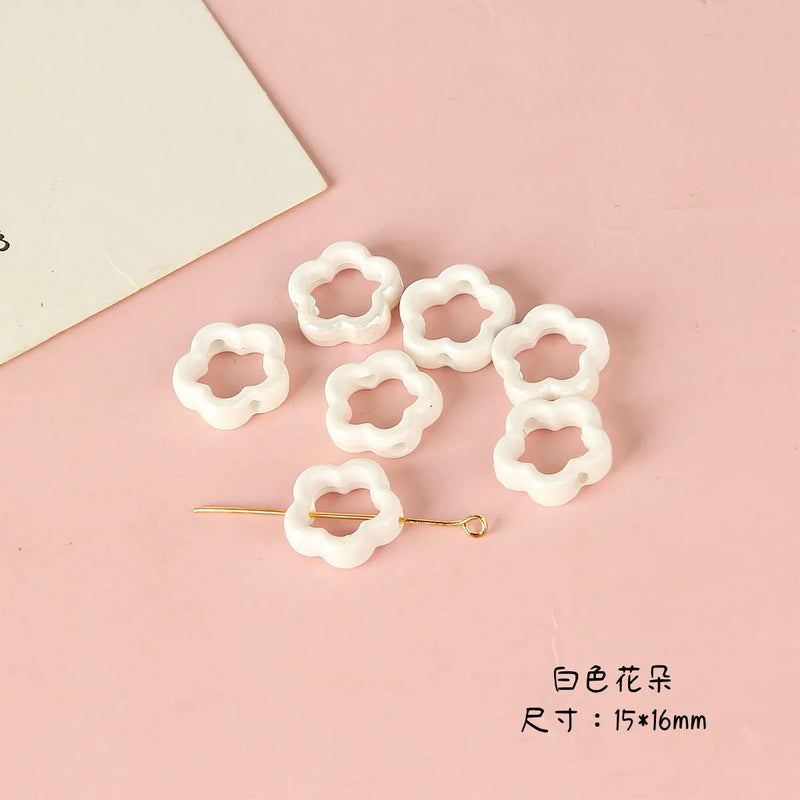 10pcs 15x16mm Ceramic Hollow Flowers Beads DIY Spacer For Jewelry Making