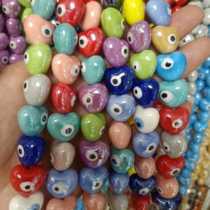 10pcs Evil Eye Ceramic Beads Heart Shape Spacer White/Red/Blue/Green/Purple/Pink