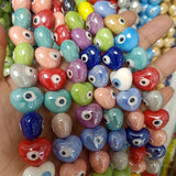 10pcs Evil Eye Ceramic Beads Heart Shape Spacer White/Red/Blue/Green/Purple/Pink