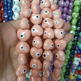 10pcs Evil Eye Ceramic Beads Heart Shape Spacer White/Red/Blue/Green/Purple/Pink