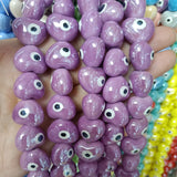 10pcs Evil Eye Ceramic Beads Heart Shape Spacer White/Red/Blue/Green/Purple/Pink