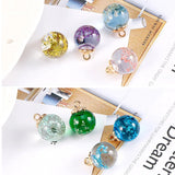 10pcs 16*16mm Crystal Glass Dried Flowers Ball Charms Earring Pendant
