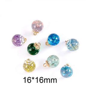 10pcs 16*16mm Crystal Glass Dried Flowers Ball Charms Earring Pendant