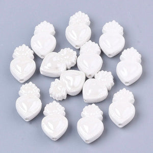 10pcs 16x10.5mm Torch Heart Porcelain Beads for DIY Jewelry