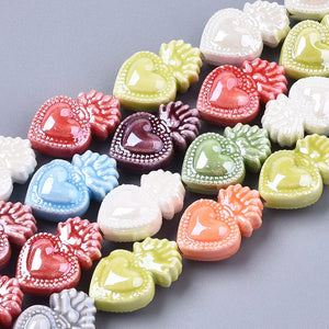 10pcs 16x10.5mm Torch Heart Porcelain Beads for DIY Jewelry