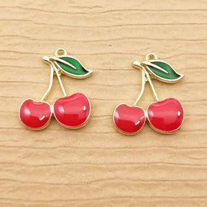 10pcs Enamel Cherry Charms for Jewelry Making DIY Craft Finding