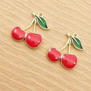 10pcs Enamel Cherry Charms for Jewelry Making DIY Craft Finding