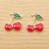 10pcs Enamel Cherry Charms for Jewelry Making DIY Craft Finding