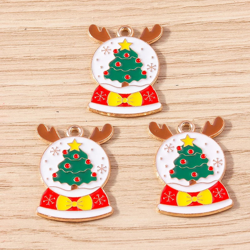 10pcs Enamel Christmas Tree Charms Pendants for Jewelry Making DIY